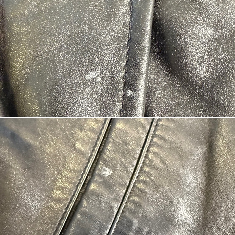 90s Minimalist Black Leather Field Jacket London Fog Utility Coat Lined S - Picture 10 of 15